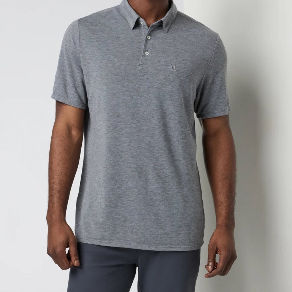 Vuori Men's Size Medium Heather Gray Knit Twill Short Sleeve Polo Shirt
